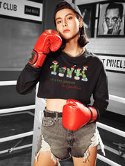 Women's Festive Christmas Cropped Casual Long Sleeve Sweater