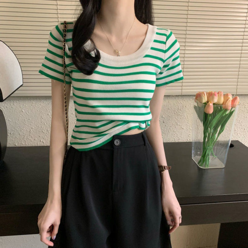 Casual Slim-Fit Striped Short-Sleeve Tee