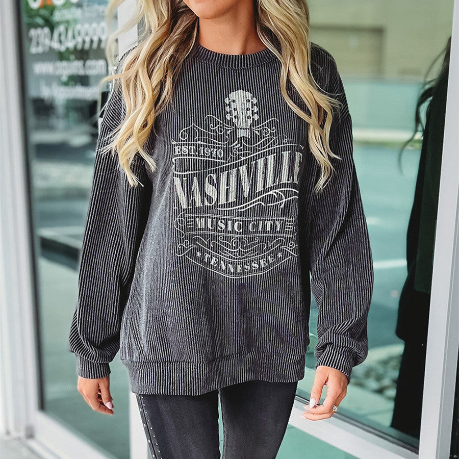 Women's Casual Round Neck Long Sleeve Printed Pullover Top