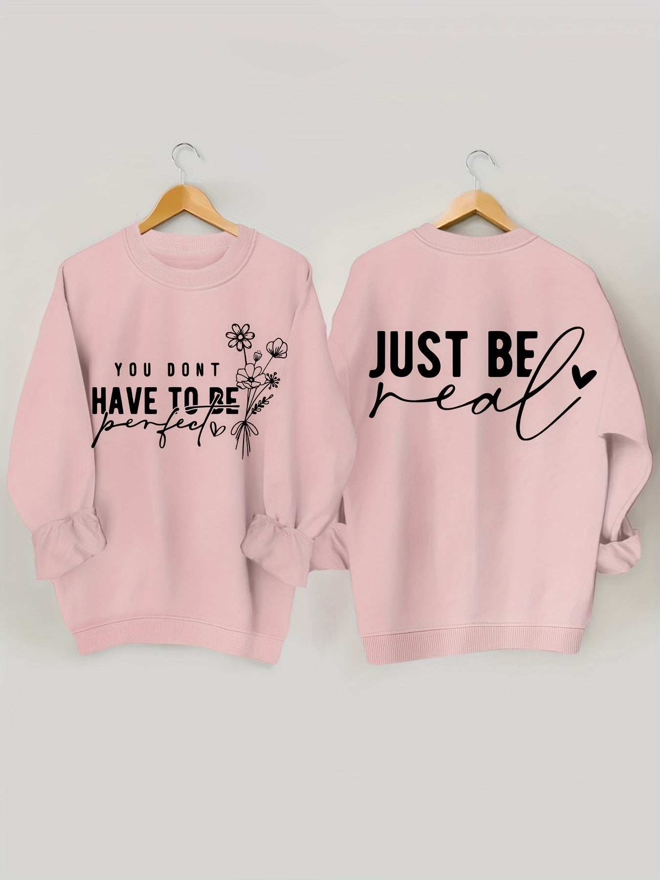 Floral Letter Print Long Sleeve Pullover Sweatshirt