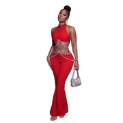 Glamorous Rhinestone Waist Chain Pants Set