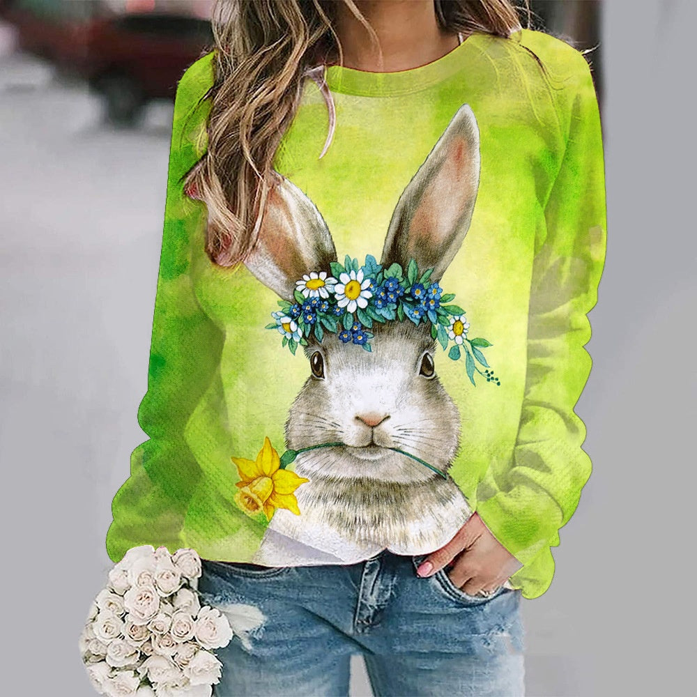Cute Animal Print Raglan Long-Sleeve Sweatshirt