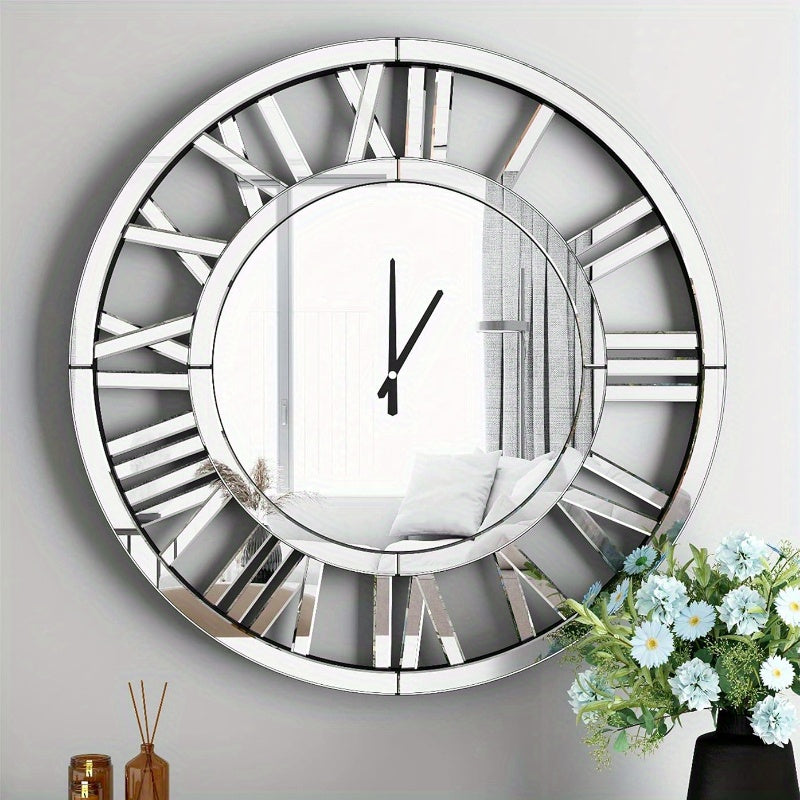 34in Oversize Wall Clock Living Room Decor Extra Large Decorative Mirror Wall Clocks Silvery Wall Decor Big Clocks Modern Roman Numerals Home Decor Acrylic Mirror Finish