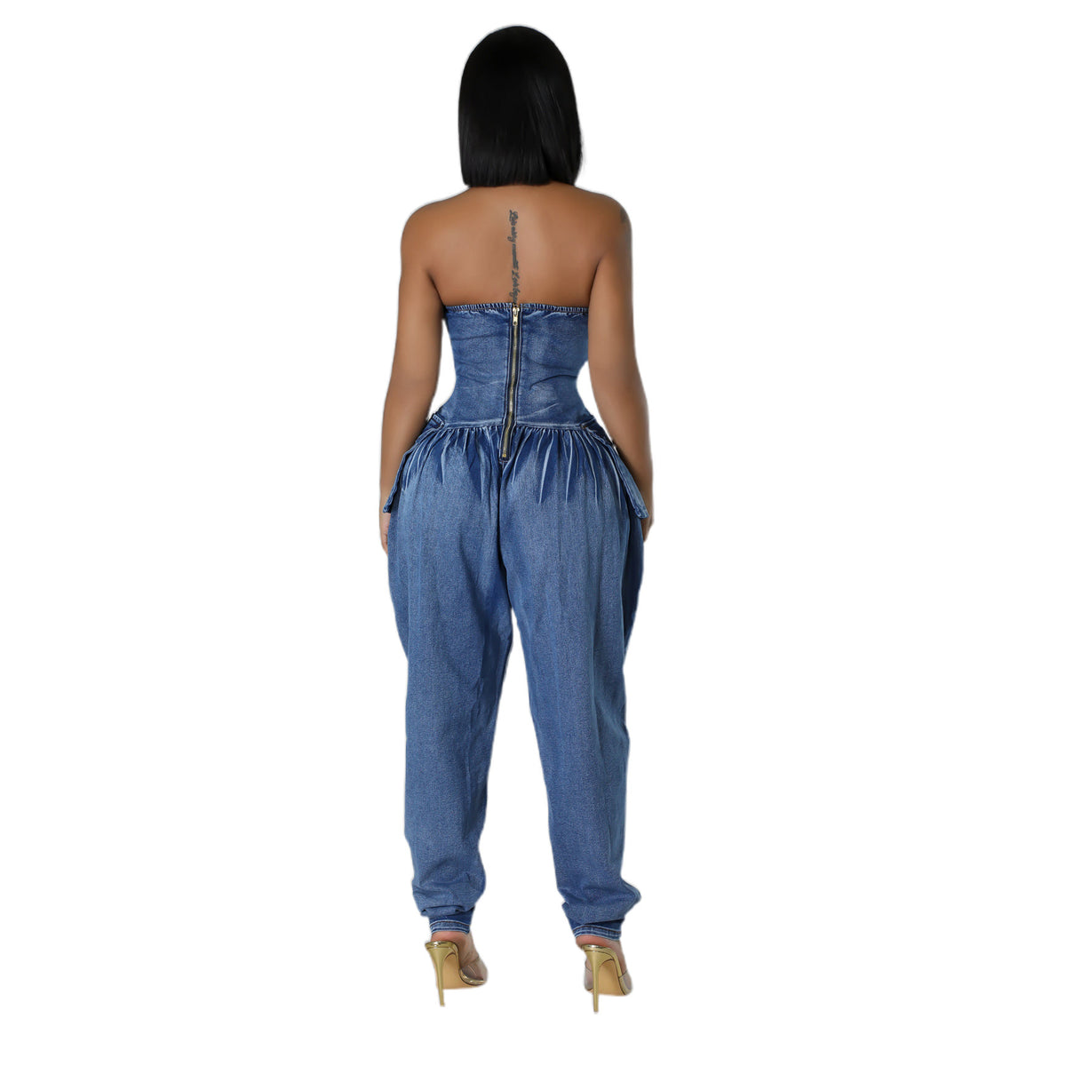 Women's High Stretch Denim Tube Top Jumpsuit