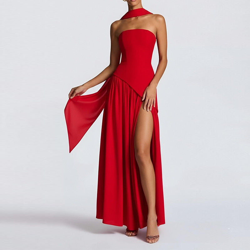 Elegant French Slit Midi Dress - Slim Fit Summer Style