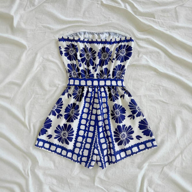 Chic Printed Backless Halter Resort Jumpsuit