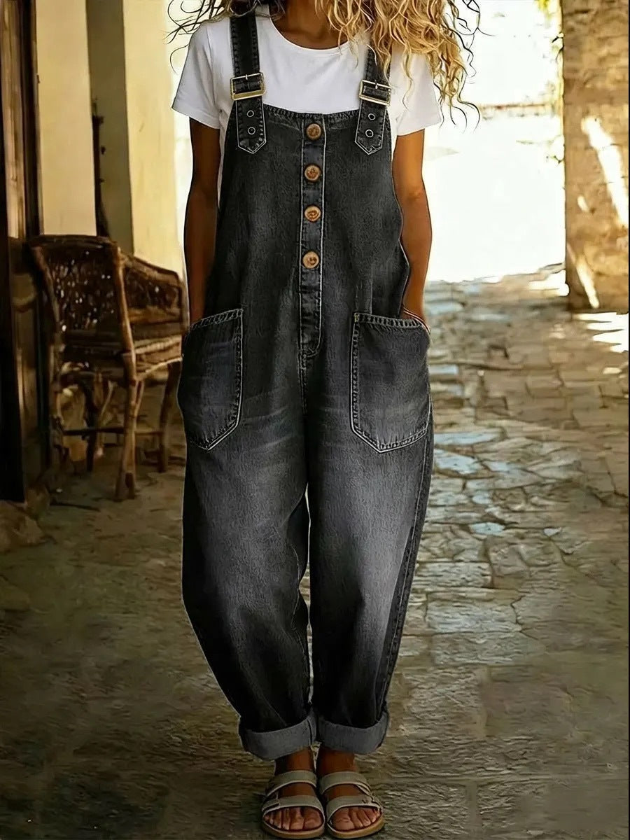 Fashionable Retro Distressed Loose Womens Casual Denim Jumpsuit