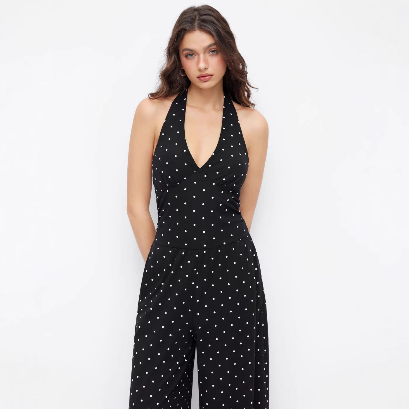 Chic V-Neck Open-Back Slim Fit Jumpsuit