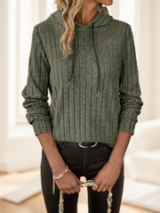 Solid Color Drawstring Ribbed Hoodie