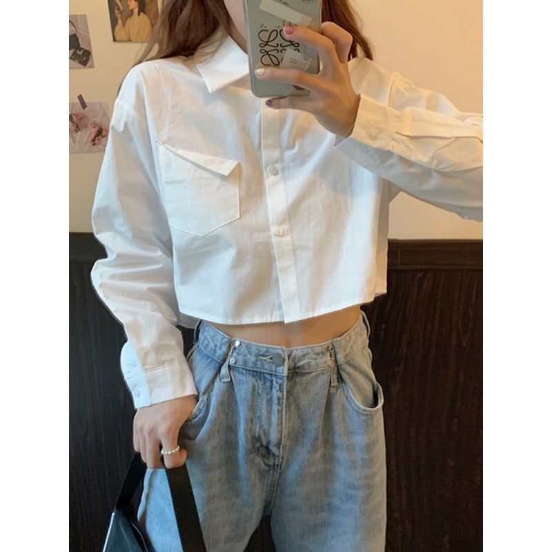 Retro Hong Kong Style Ultra Short Long Sleeve Shirt
