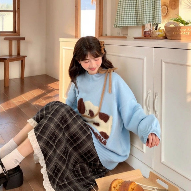 Sweet and Cute New Long-sleeve Loose-fit Tied Top for Autumn