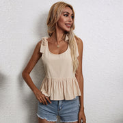 Women's Loose Tie-Waist Linen Vest – Apricot Sleeveless Top