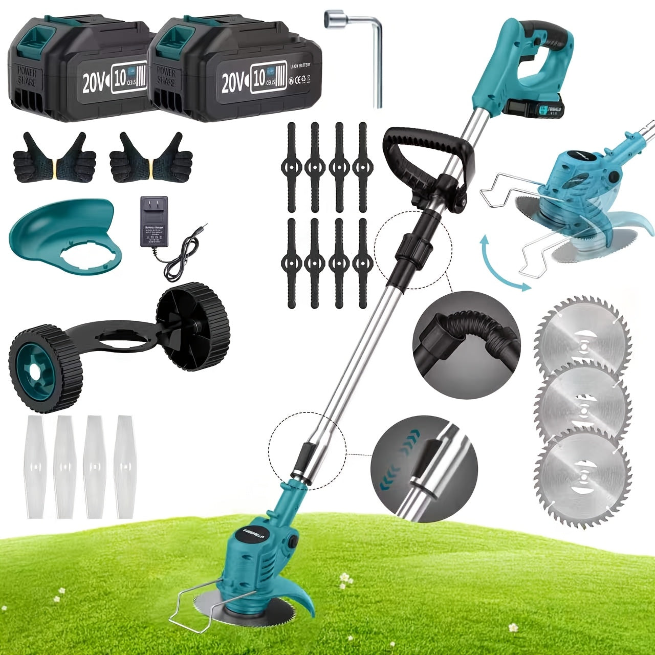 Portable 20V Cordless Handheld Electric Lawn Mower with Half‑Size Lithium Battery and Three Blade Options