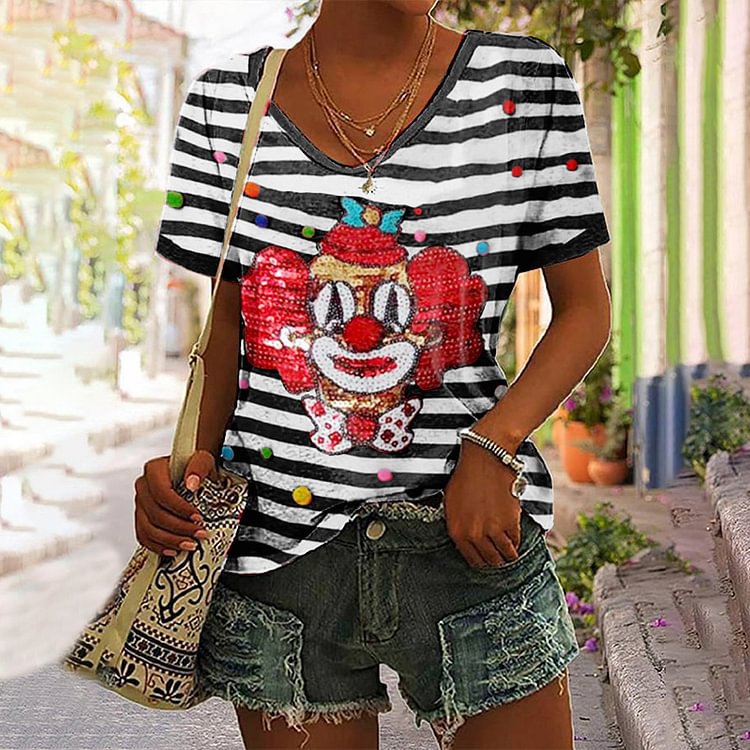 Ladies New V-neck Short-sleeved Top