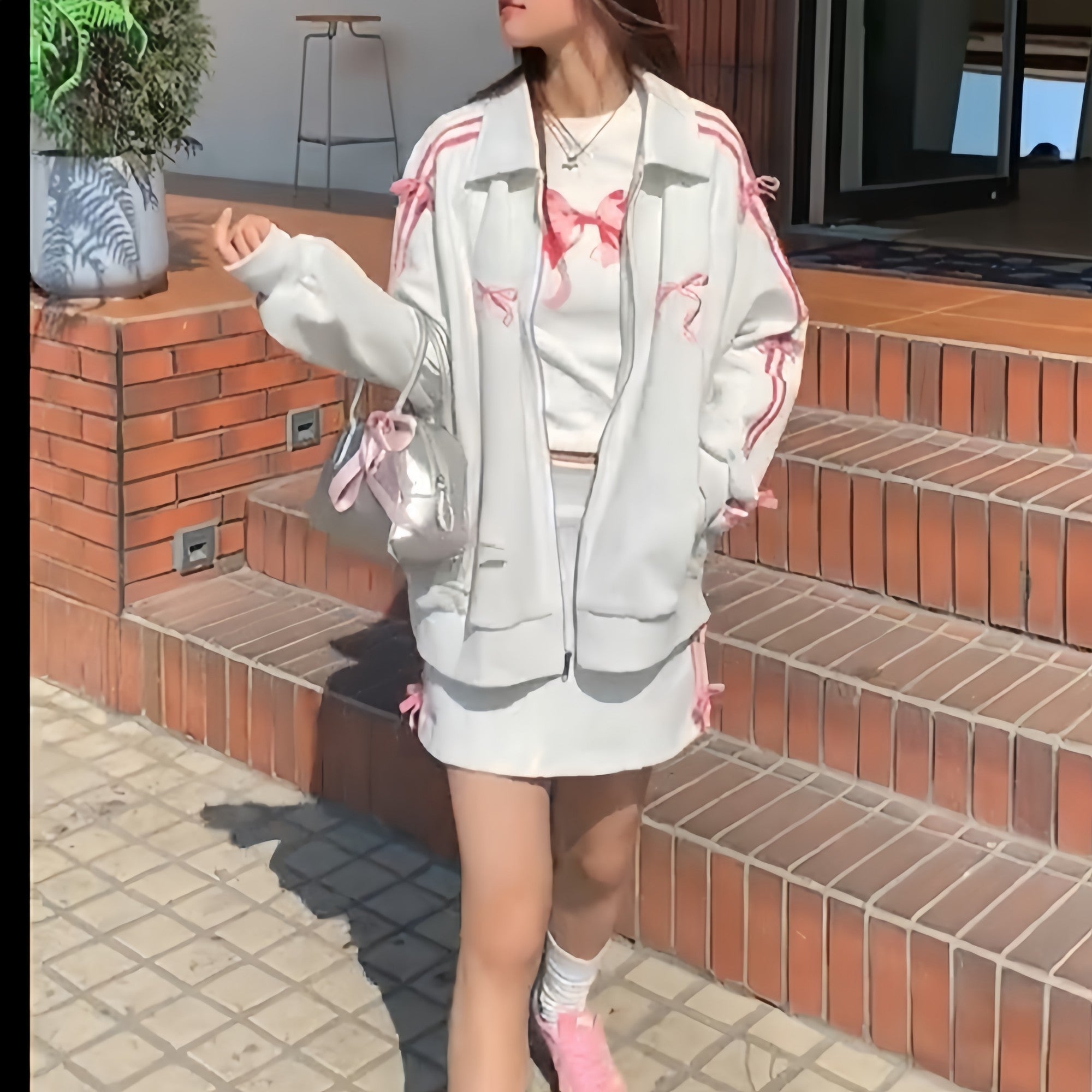 Chic Bowtie Hoodie & Overskirt Two-Piece Set