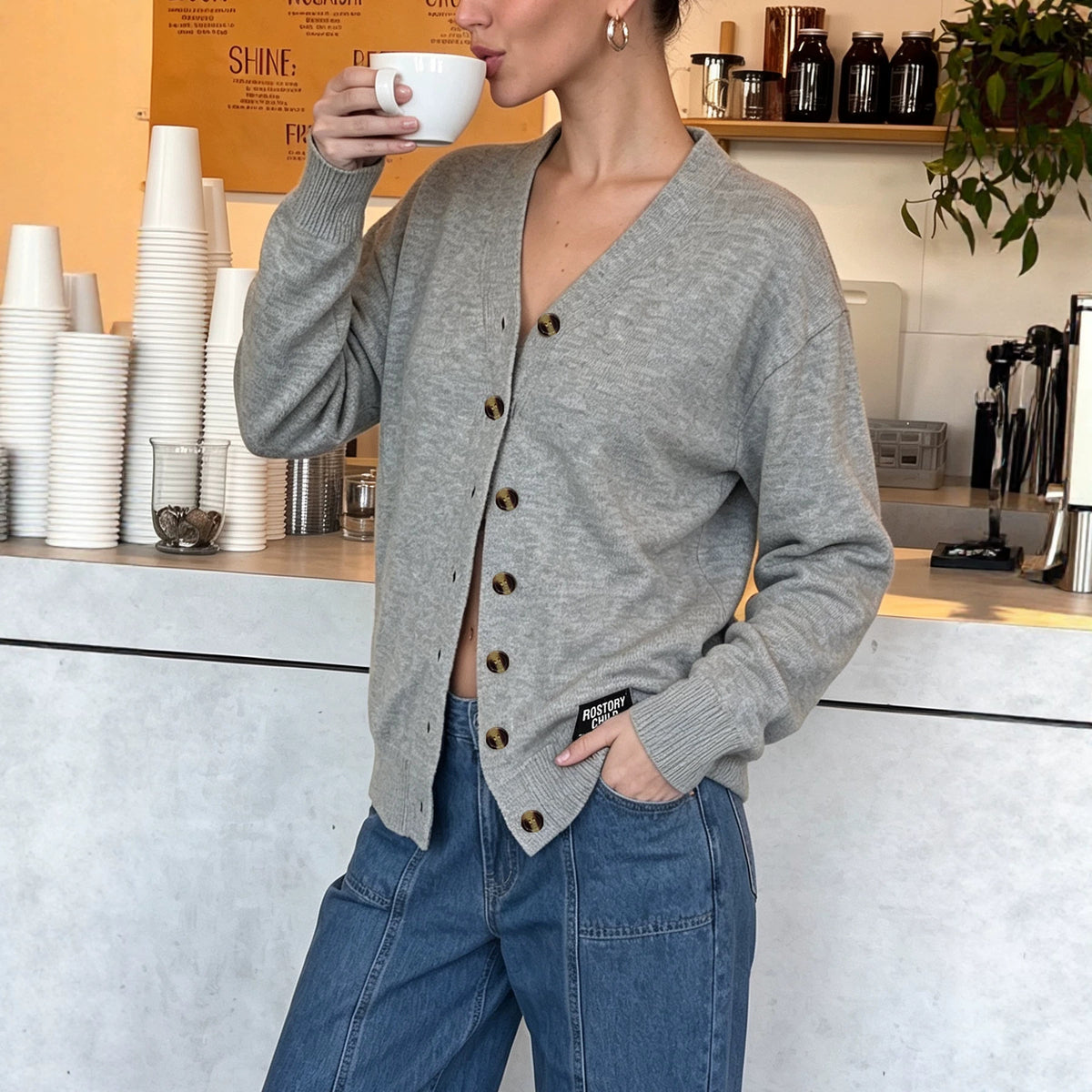 V-neck Long-sleeve Knitted Cardigan Womens Top