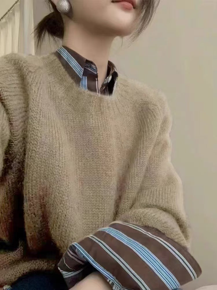 New Round Neck Knitted Pullover Sweater Women