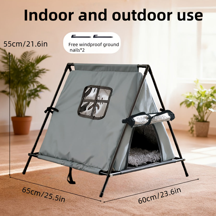 Winter Warm Elevated Triangular Pet Tent With Thick Padding & Window - Sturdy Portable Outdoor/ Dog & Shelter, Stable Canopy Tent For Small/Medium Puppies, Kittens, Chihuahuas, Pomeranians (No Asse...