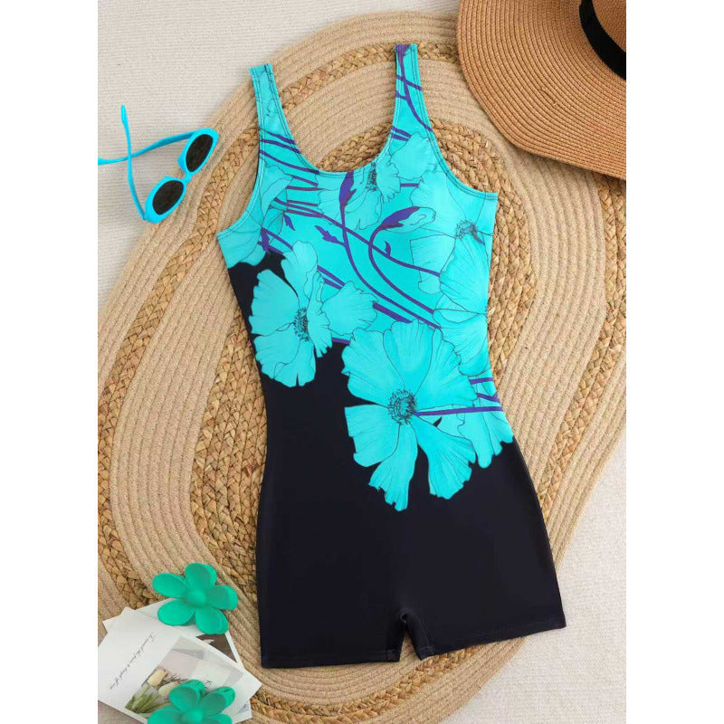 One-piece Floral-print Body-hugging Sexy Swimsuit European And American Style