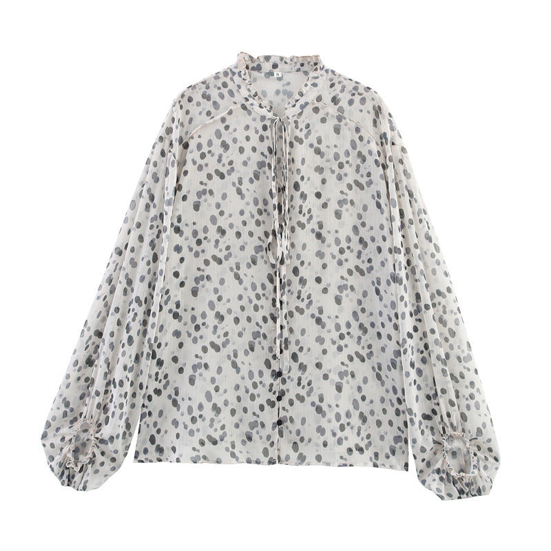 Women's Stylish Graceful Simple Long Sleeve Lace-up Polka Dots Shirt