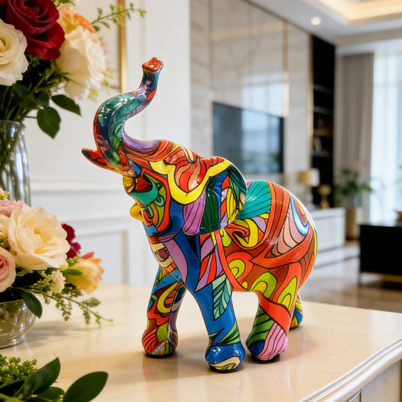 Resin elephant figurine for home and office decoration