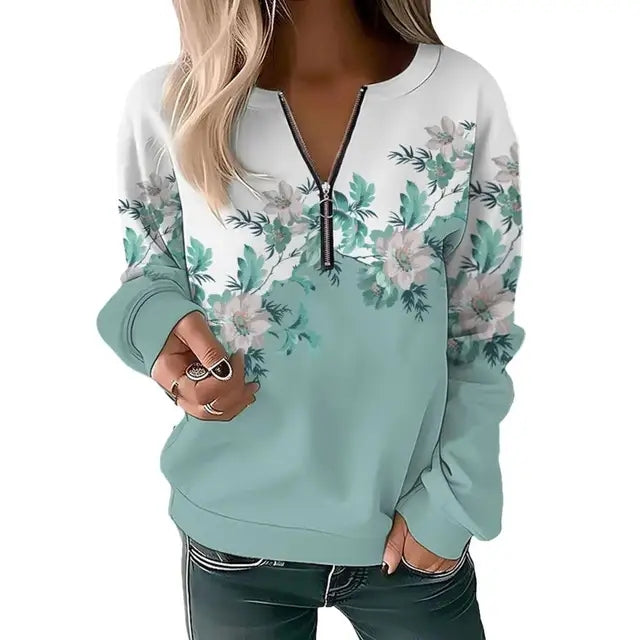 Women's Floral Zip Pullover Casual Casual Sweatshirt