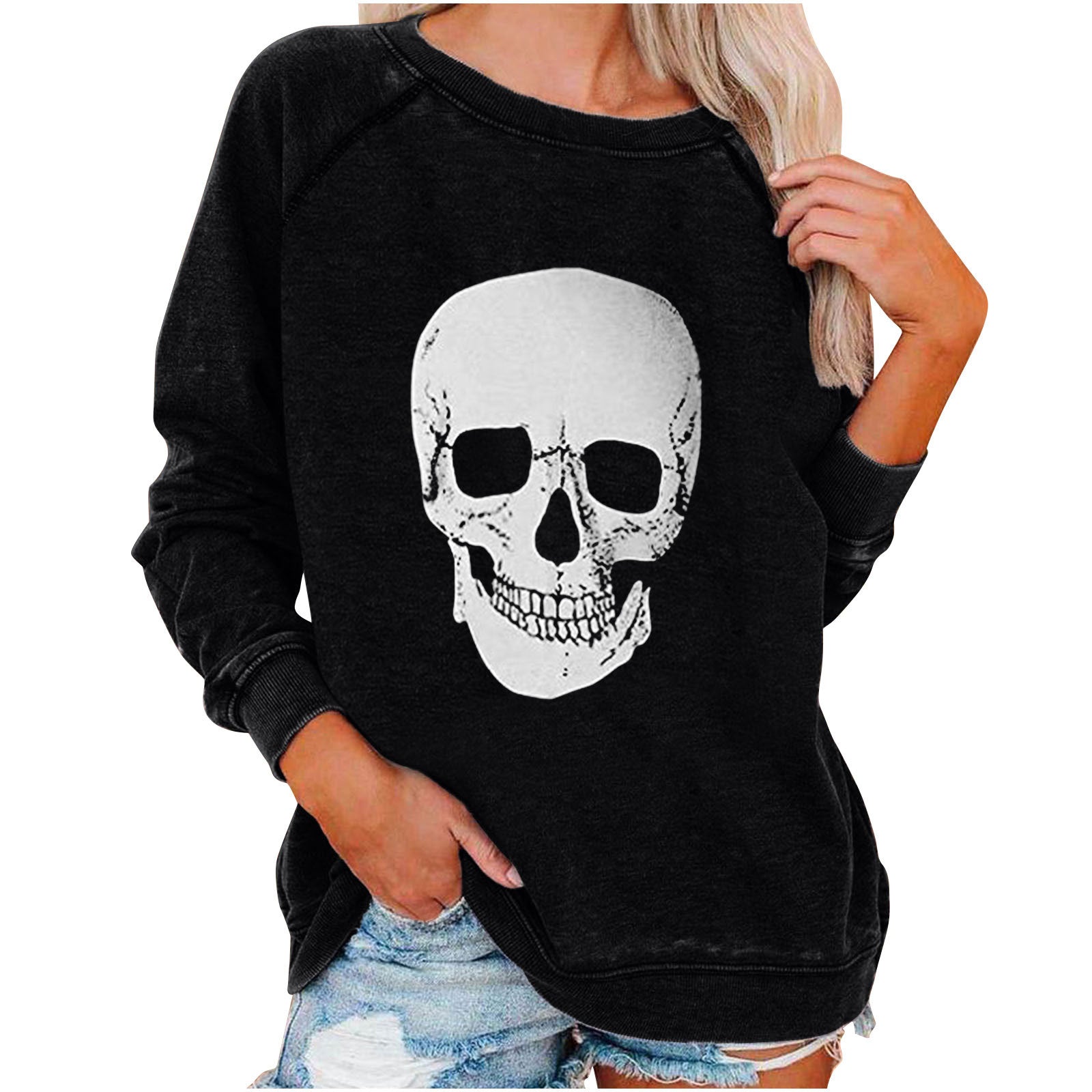 Women's Halloween Skull Graphic Sweatshirt