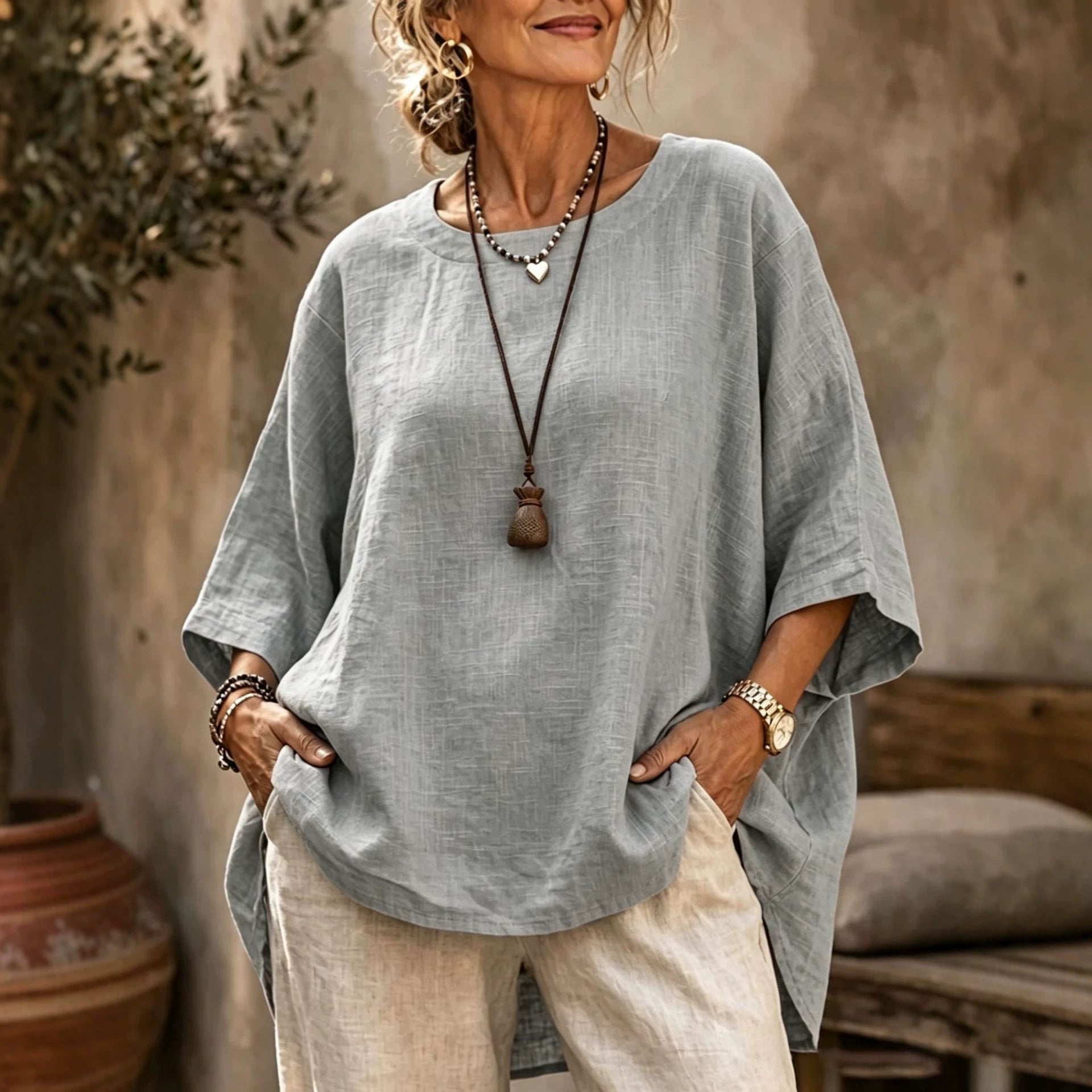 Relaxed Fit Crew Neck Top for Women