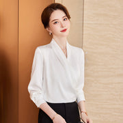 Long Sleeve V-neck New Acetate All-matching Pullover Business Wear Bottoming Shirt For Women