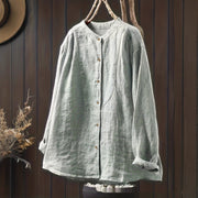 Retro Artistic Loose-fit Stand-collar Single-breasted Cardigan Shirt Relaxed Fit