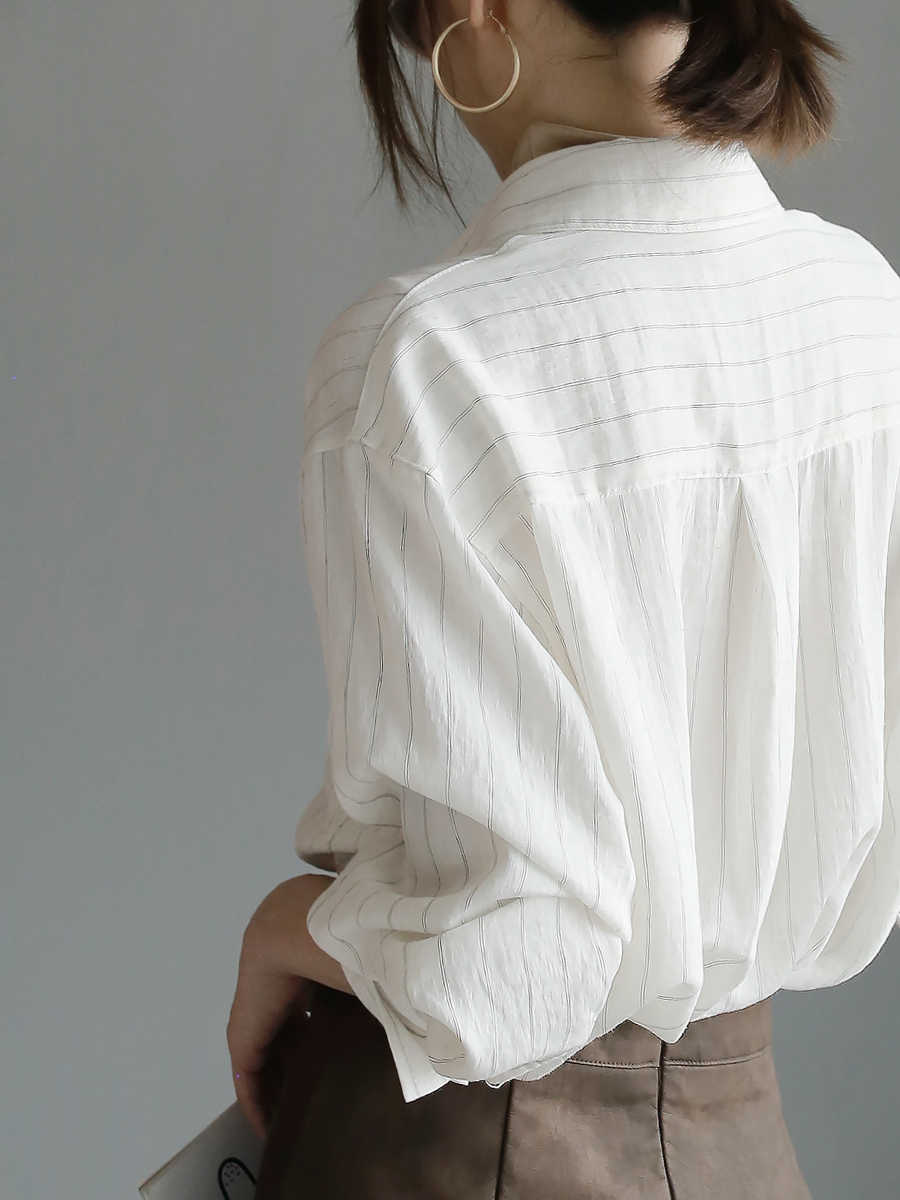 Two-button Design Striped Cardigan Shirt Loose Top