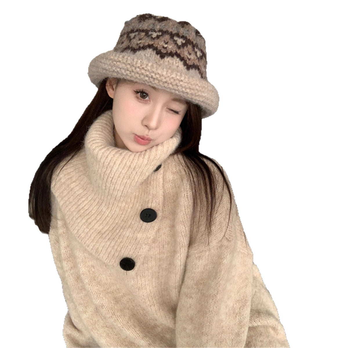 High Collar Detachable Scarf Sweater for Women