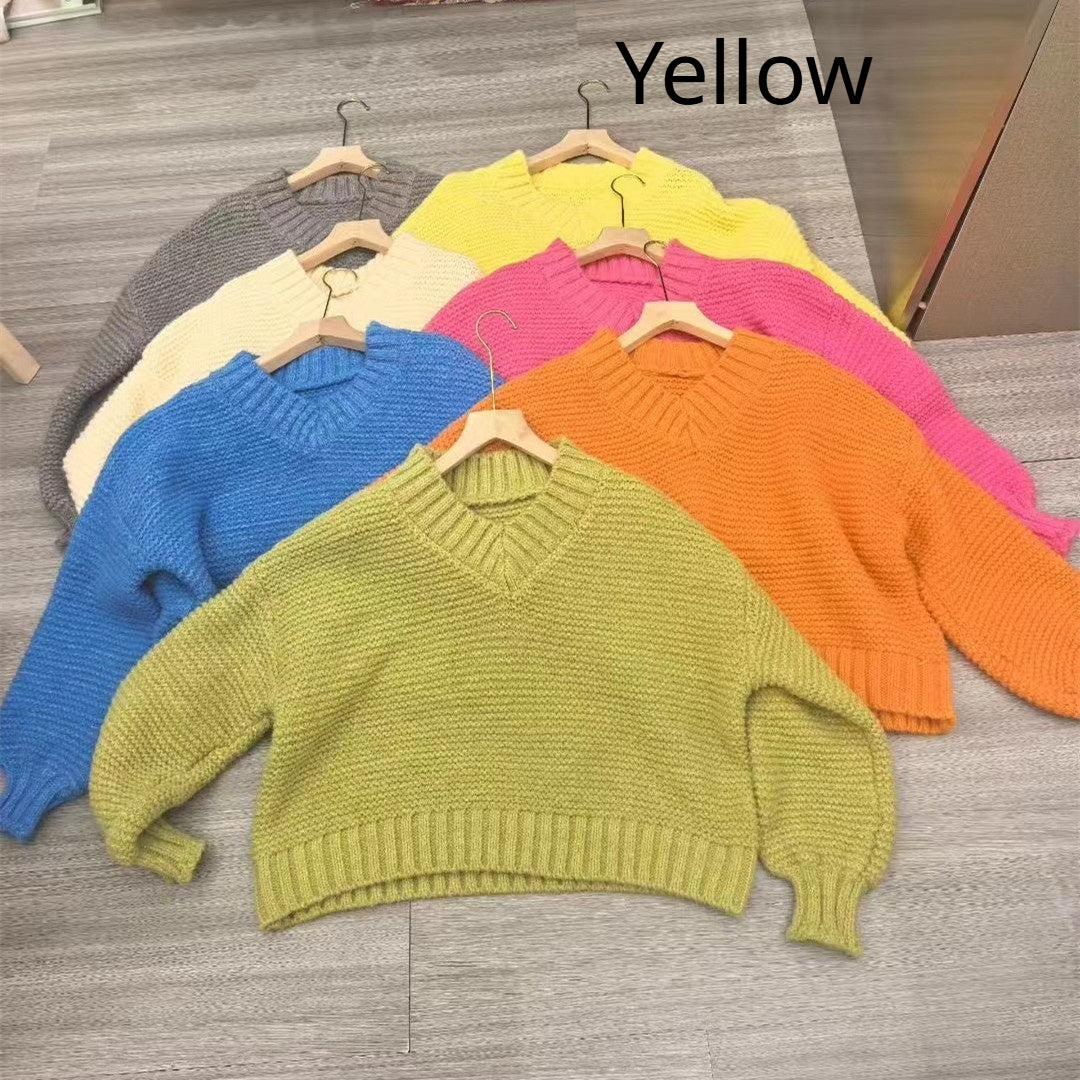 V-neck Loose-fit Long-sleeve Chunky-knit Sweater