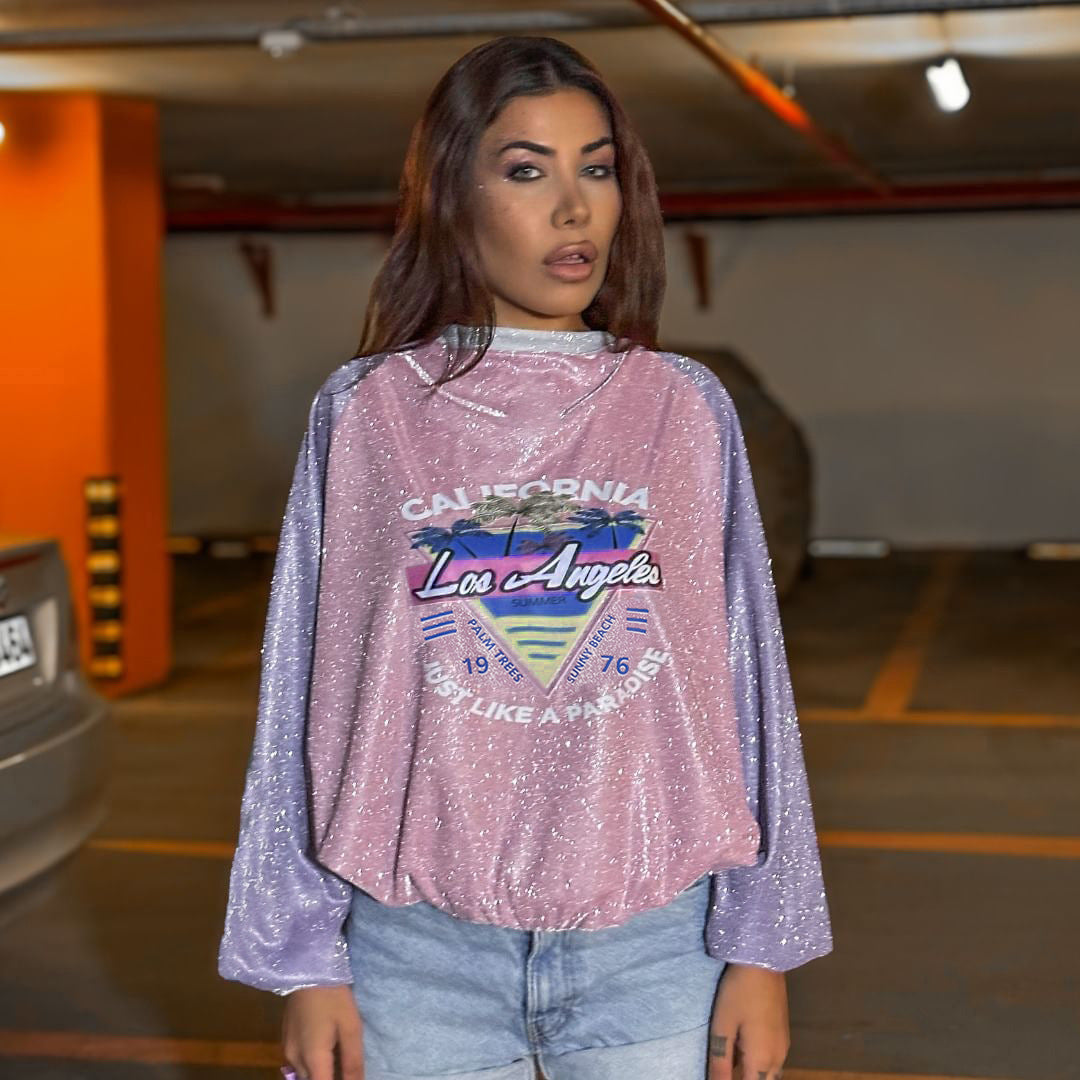 Women's Colorblock Long-Sleeve Printed Pullover Top