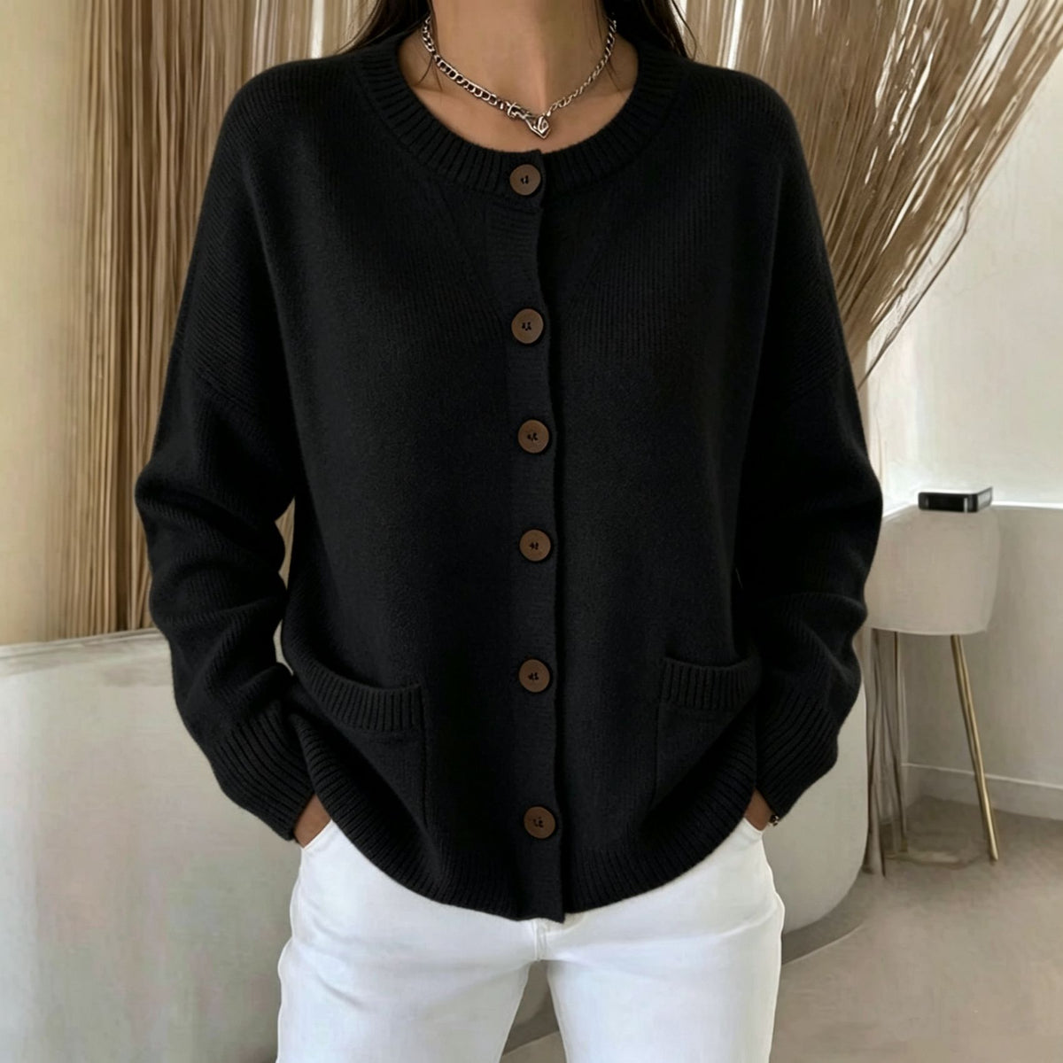 Womens Solid-color Knitted Cardigan Sweater Coat
