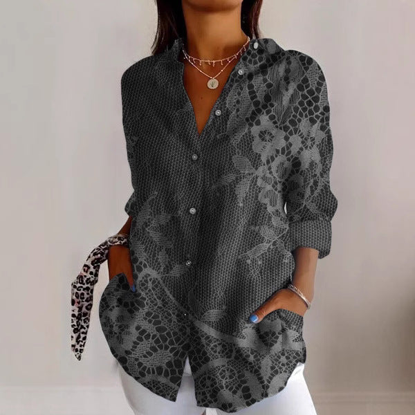 Women's 3D Digital Printing Fashion European And American Style Lapel Long Sleeve Shirt