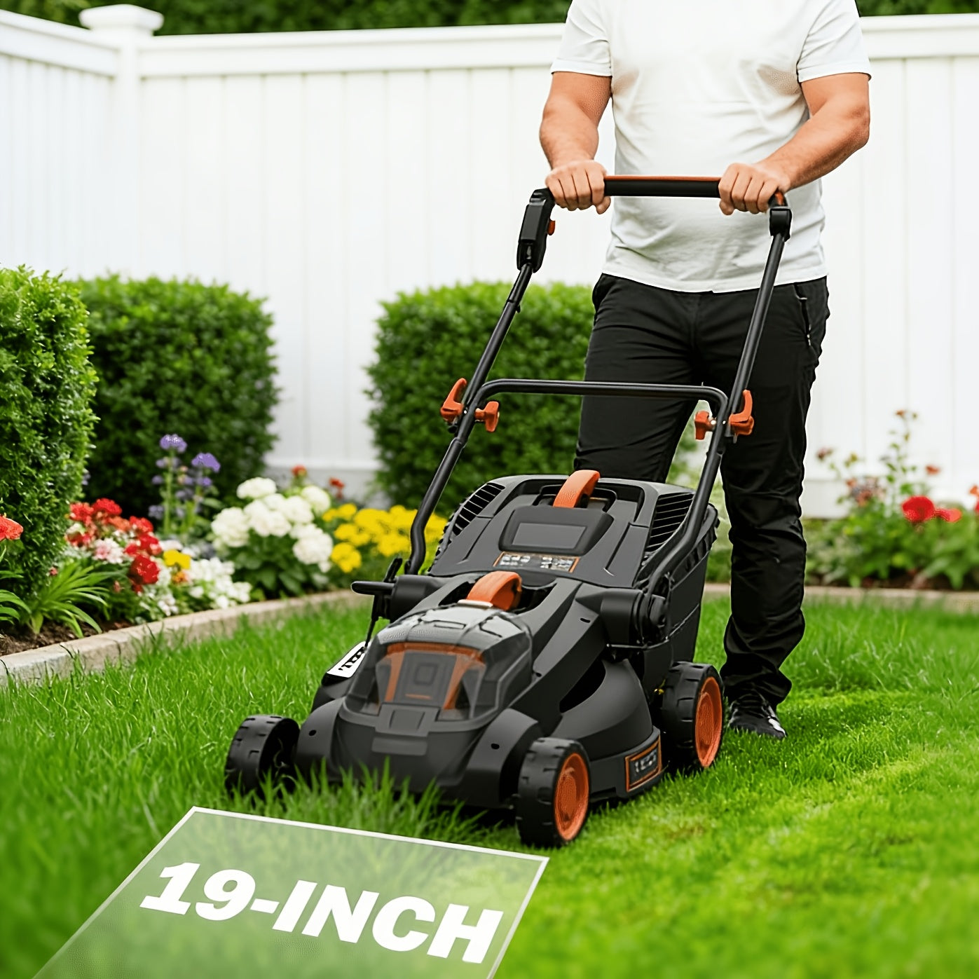 36V Brushless Cordless Lawn Mower 19‑in/16‑in Deck with 4 Ah Battery – 6 Cutting Heights, 2‑in‑1 Mulching & Grass Collection, Foldable Handle