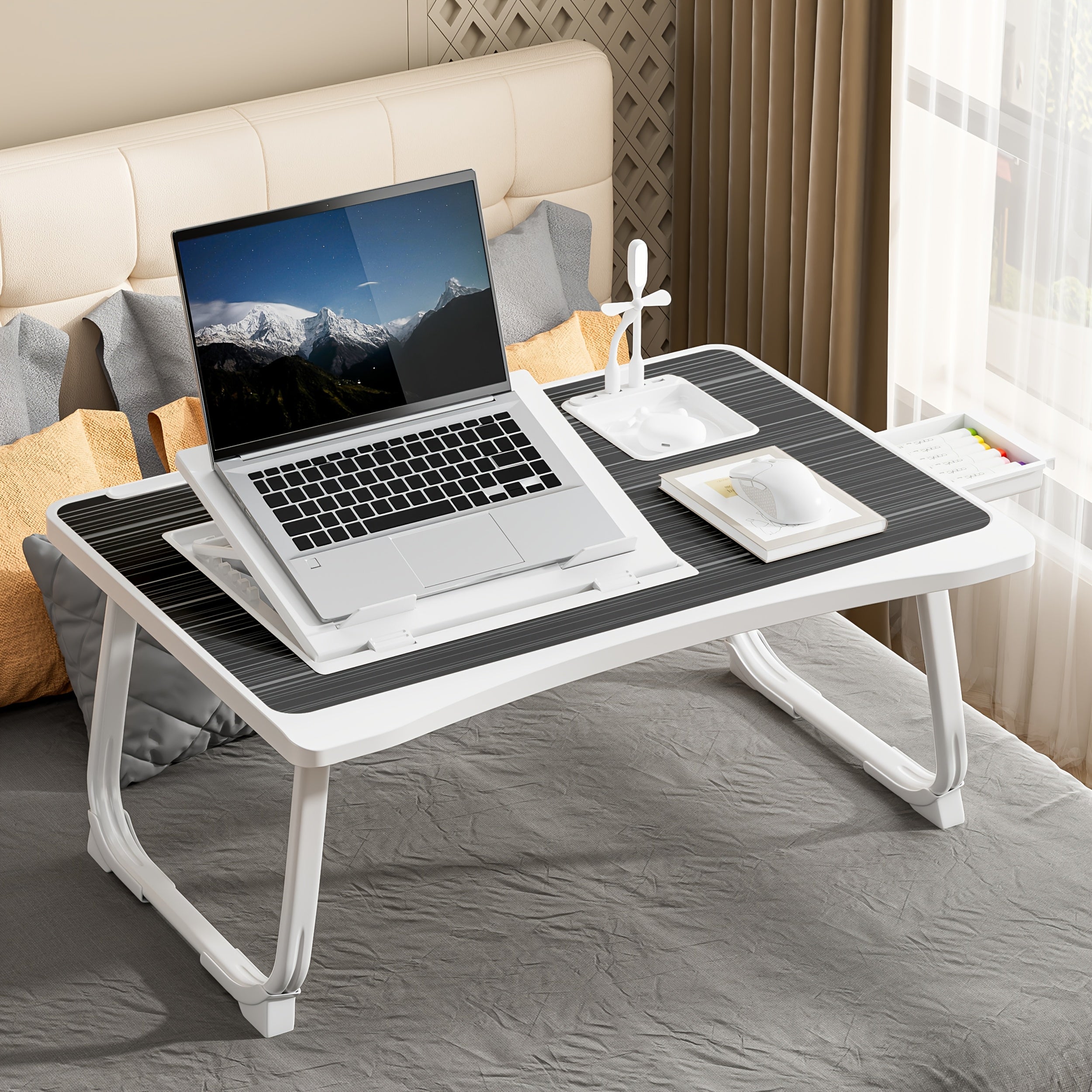 Portable Laptop Bed Table with Cup Holder & Multifunctional Tray