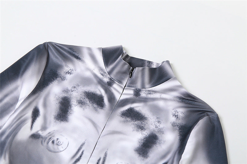 Women's Slim Fit Long Sleeve Digital Print Sports Jumpsuit