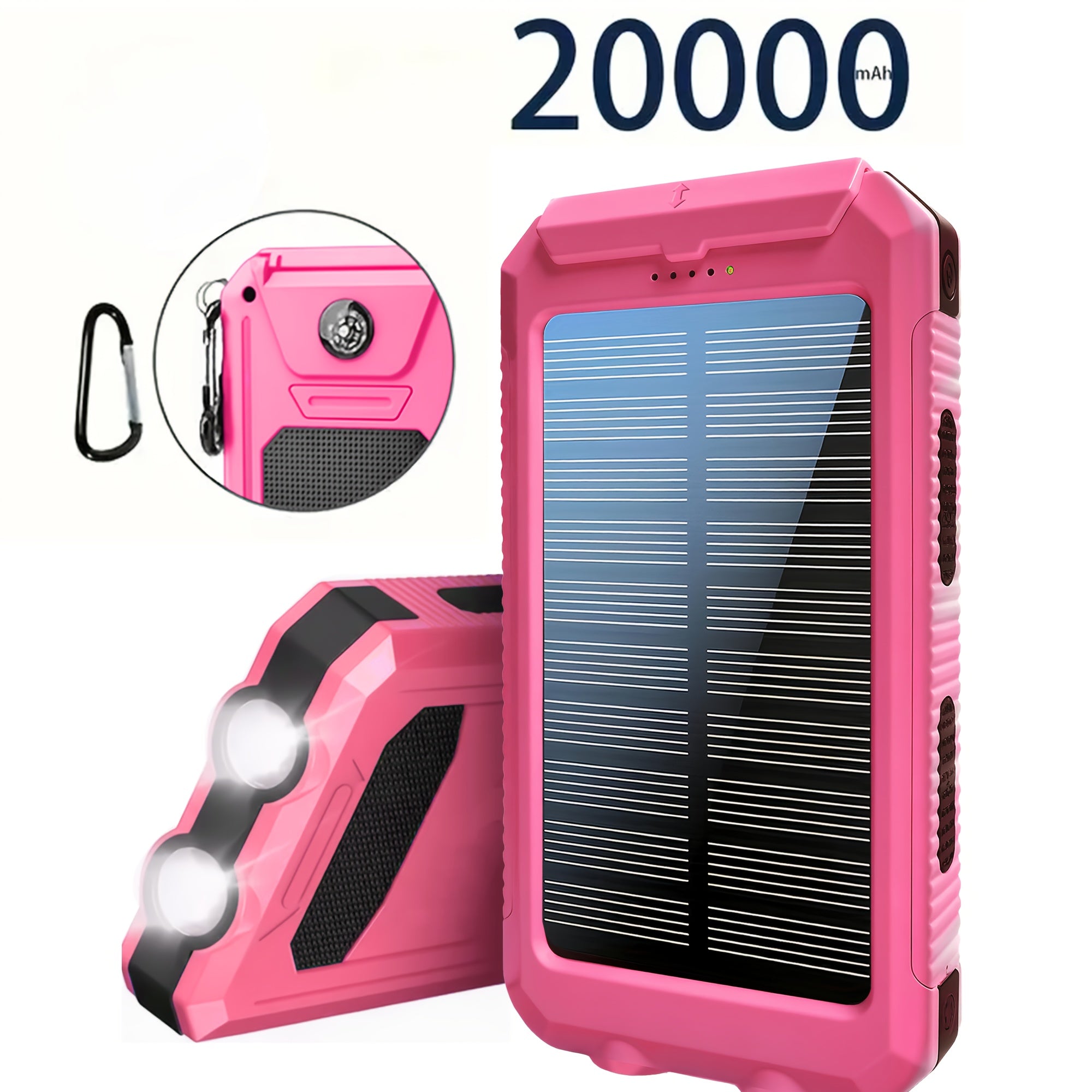 Portable Solar Mobile Phone Charger, Camping External Battery Charger for Mobile Phones, 2 USB/ LED Flashlights with Compass for Outdoor Activities, Portable Solar Power Bank, Solar Battery...