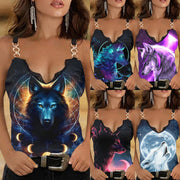 Elegant Summer V‑Neck Lace‑Trimmed Printed Camisole – Loose Fit