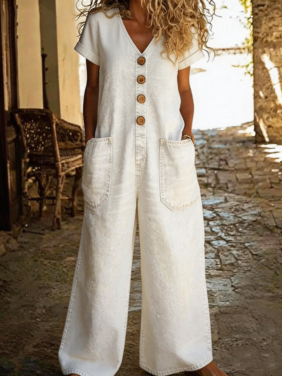 Women's Casual Cotton-Linen Midi Dress with Pockets