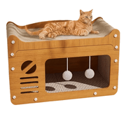 Large Cat Scratching Post & House - Heavy-duty Cardboard Cat House With Scratching Posts, Easy Assembly, Space-saving Design For Indoor Cats - Sturdy Construction, Scratch Protector For Furniture -