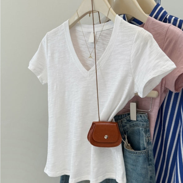 Slim-Fit V-Neck Short Sleeve Tee – Solid Colors