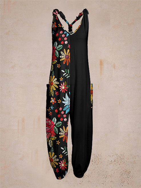 Printed Loose-Fit Plus-Size Beach Romper With Straps