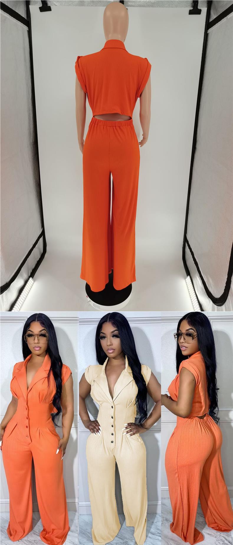 Chic Short Sleeve Stand Collar Wide Leg Jumpsuit