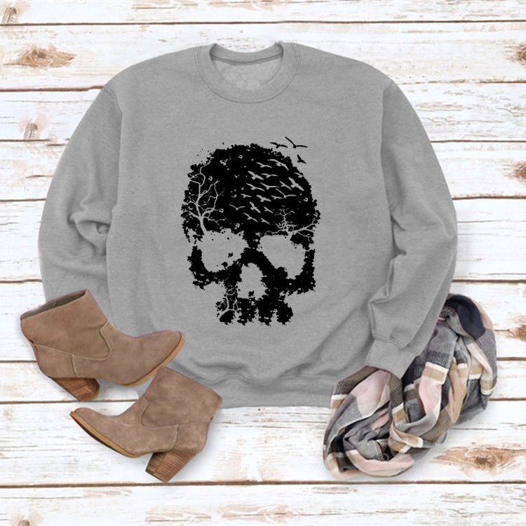 Gothic Skull Print Loose Long Sleeve Sweatshirt