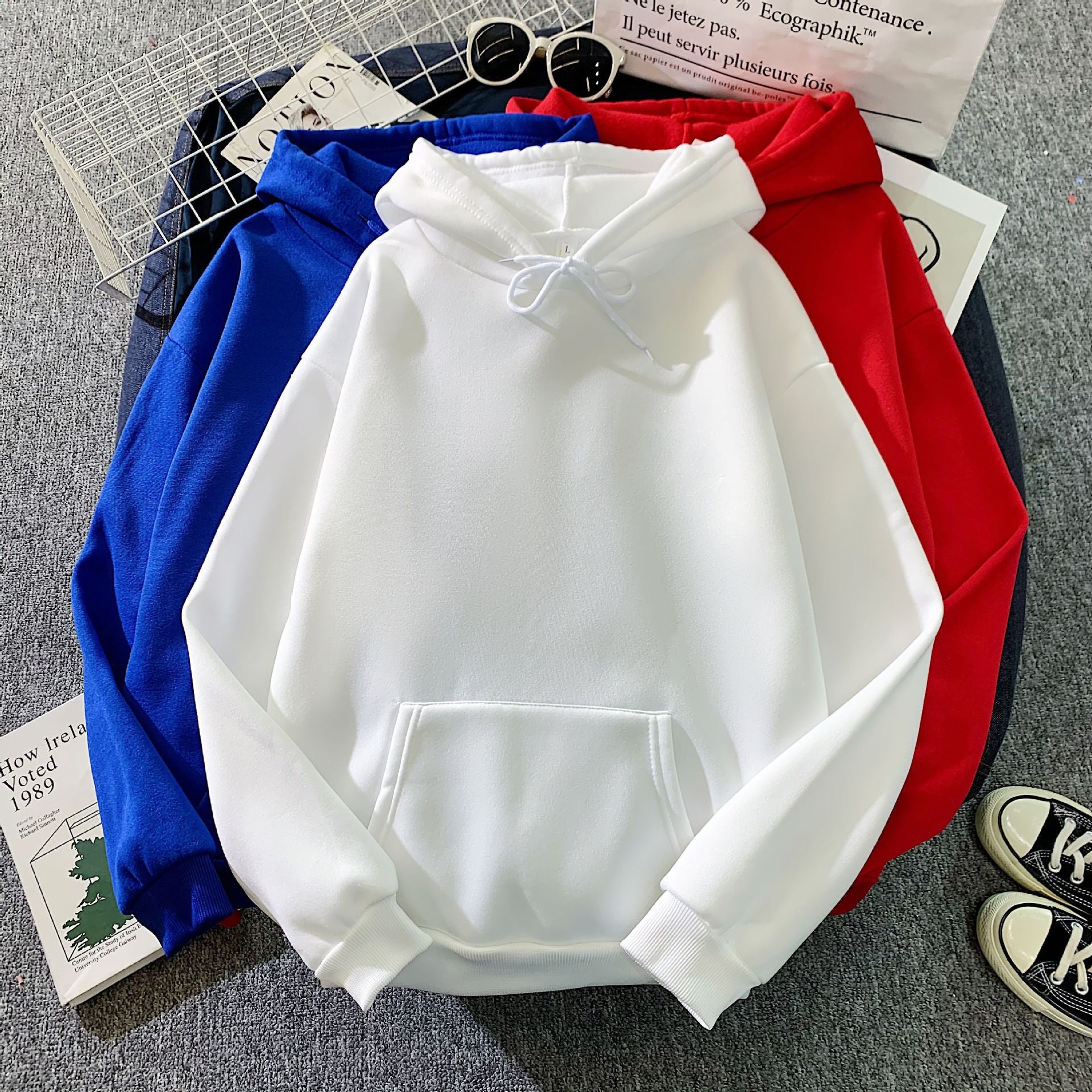 Women's Fall Winter Hooded Loose Solid Color Hoodie