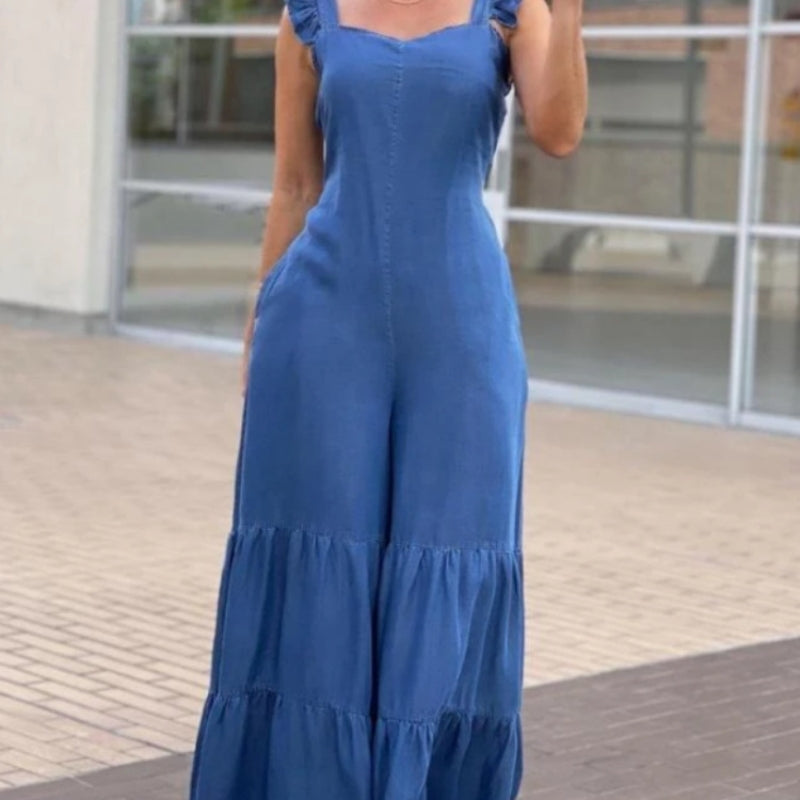 Chic Ruffle Sleeveless Flared Jumpsuit