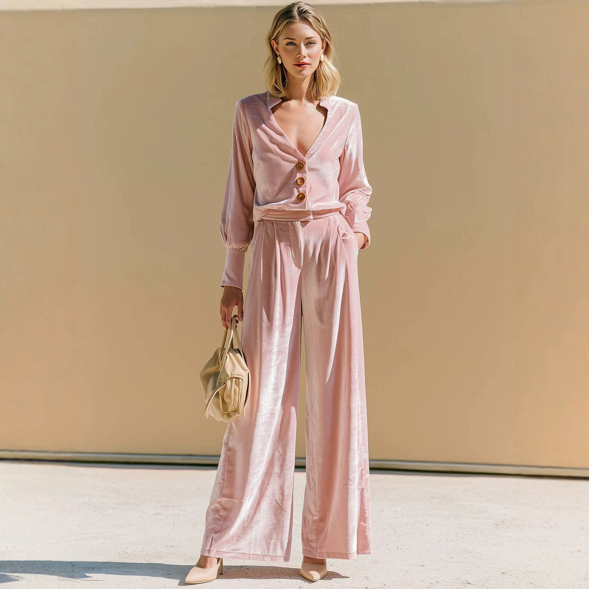 Women's Velvet Long-Sleeve Casual Lounge Set